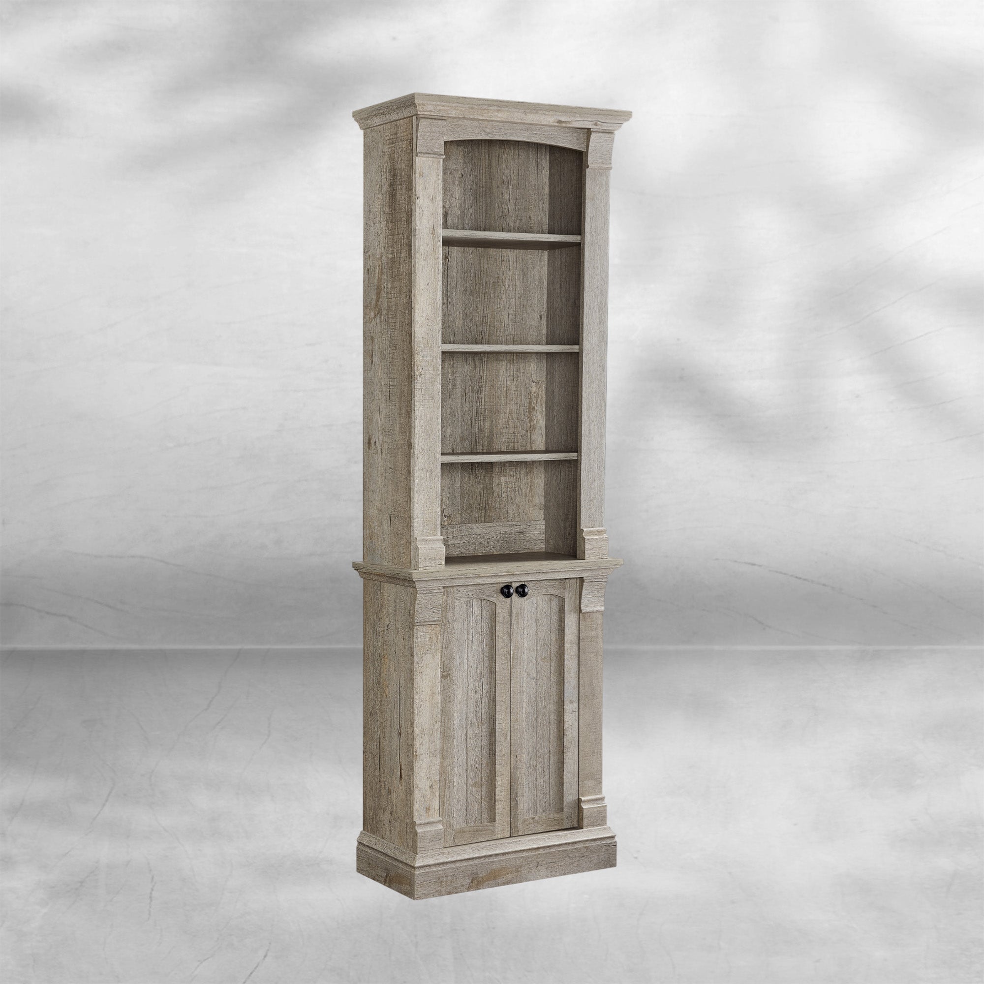 72" Farmhouse Bookcase with Adjustable Shelves and Storage Cabinet Doors