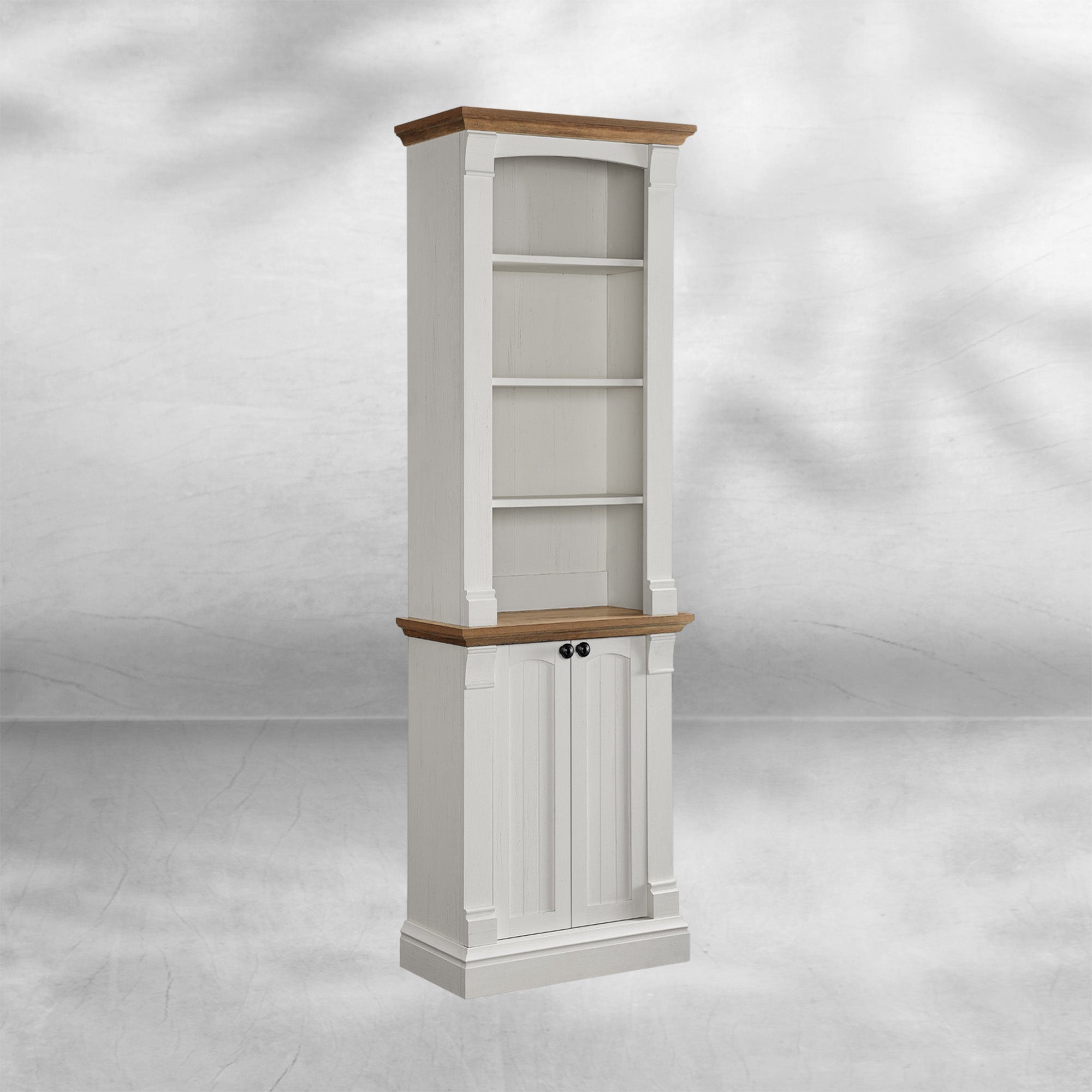 72" Farmhouse Bookcase with Adjustable Shelves and Storage Cabinet Doors