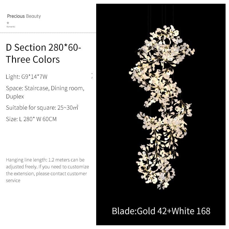 Ginkgo Leaf Ceramics Large Chandelier 110'' 118'' 157''H