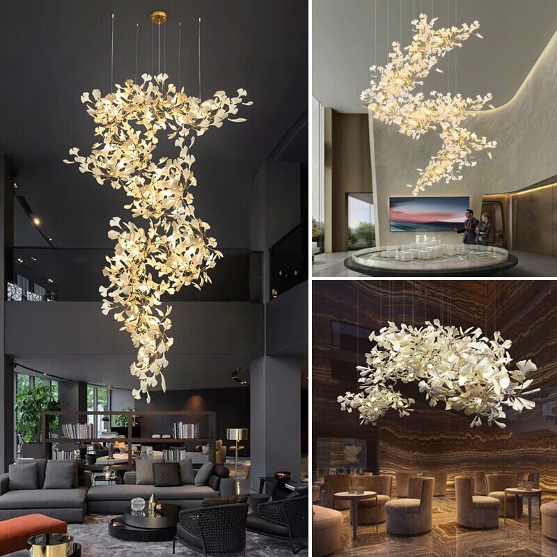 Ginkgo Leaf Ceramics Large Chandelier 110'' 118'' 157''H