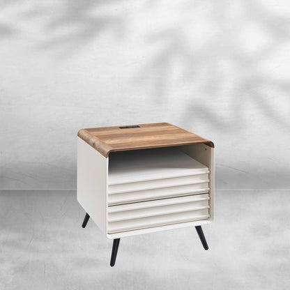 RedLemon Mid Century Nightstand with Charger Station & Two Drawers