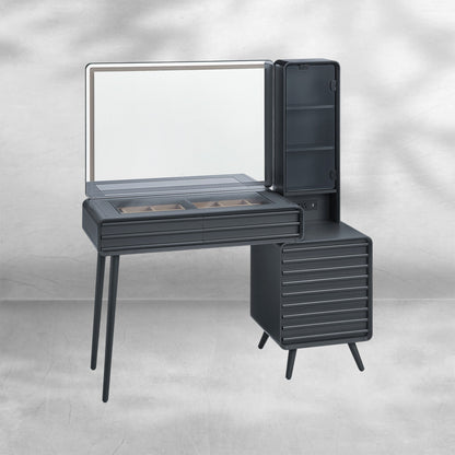 Fluted Makeup Vanity Desk with Lighted Mirror and Charging Station