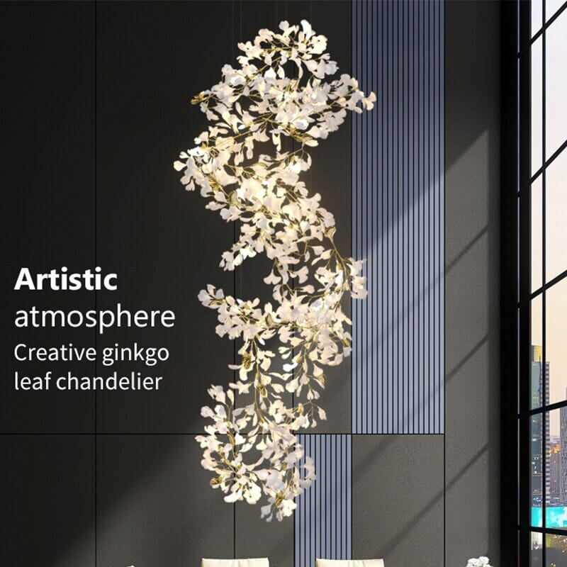 Ginkgo Leaf Ceramics Large Chandelier 110'' 118'' 157''H