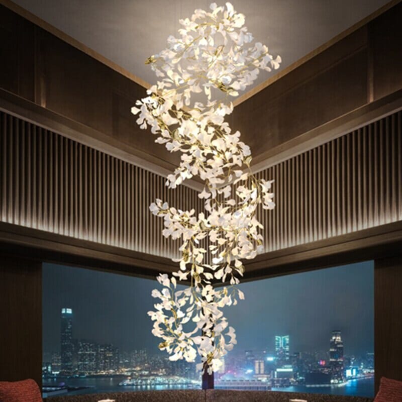 Ginkgo Leaf Ceramics Large Chandelier 110'' 118'' 157''H