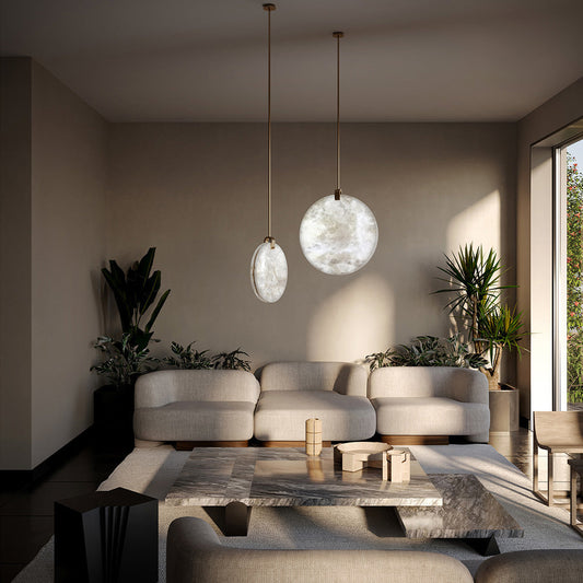 Nirvana Real Alabaster Disc Pendant Light, Pendant Lamp For Hallway, Staircase