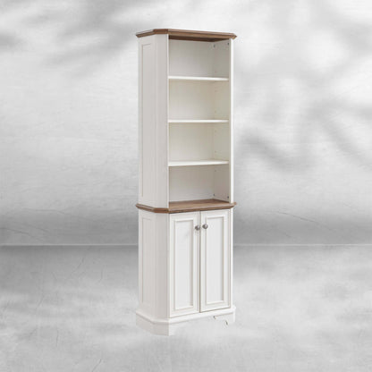 Rustic Oak 6-Tier Bookshelf with Doors and Adjustable Shelves