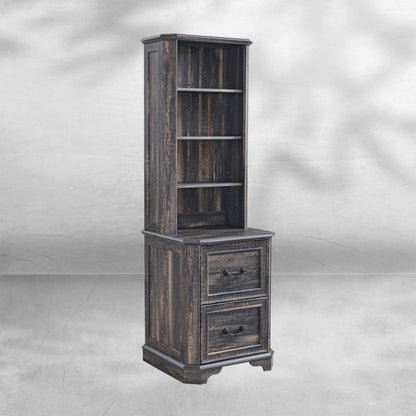 Rustic Oak 6-Tier Bookshelf with Doors and Adjustable Shelves