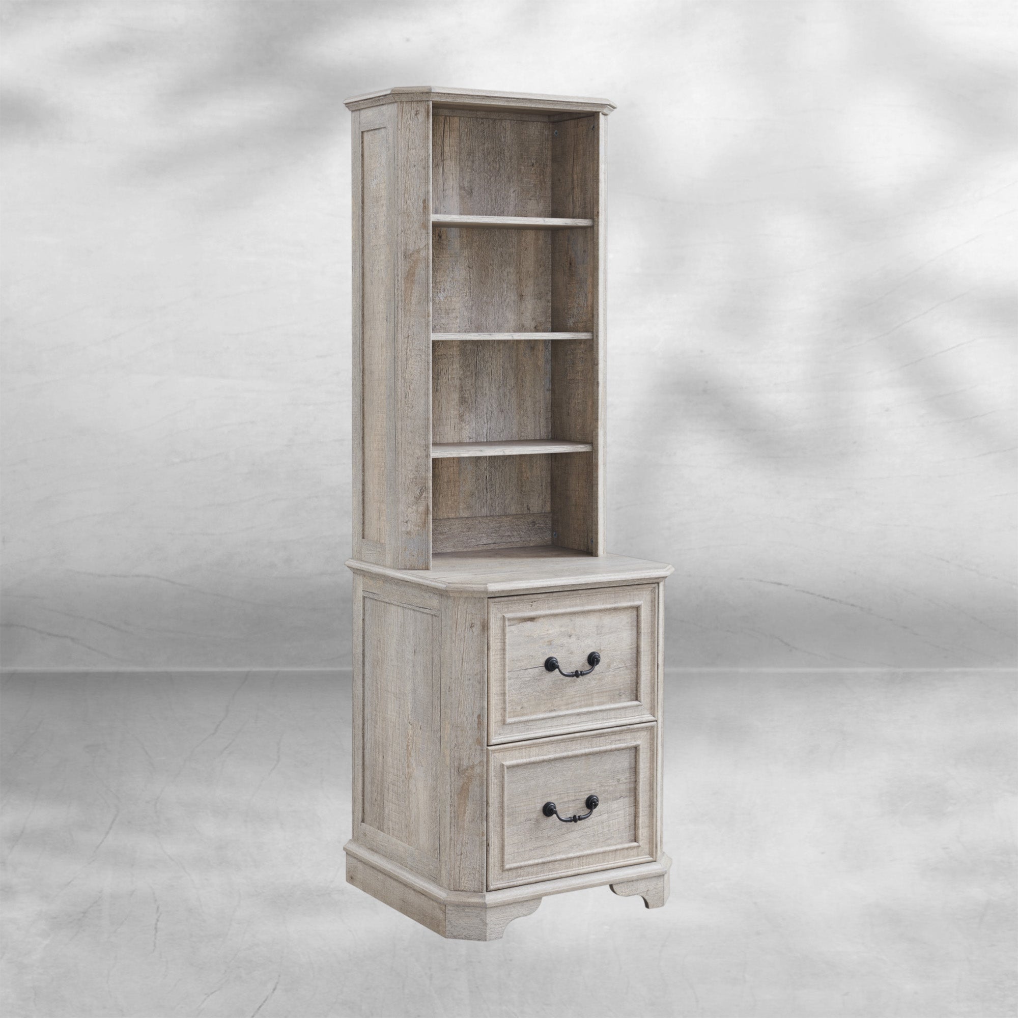 Rustic Oak 6-Tier Bookshelf with Doors and Adjustable Shelves