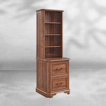 Rustic Oak 6-Tier Bookshelf with Doors and Adjustable Shelves