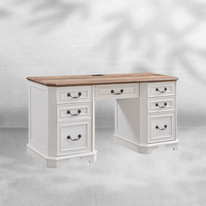 59" Farmhouse Executive Desk with Drawers & Charging Station
