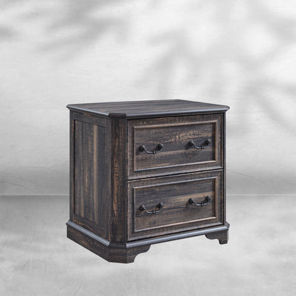 Rustic Oak 2-Drawer File Cabinet with Extended Desktop