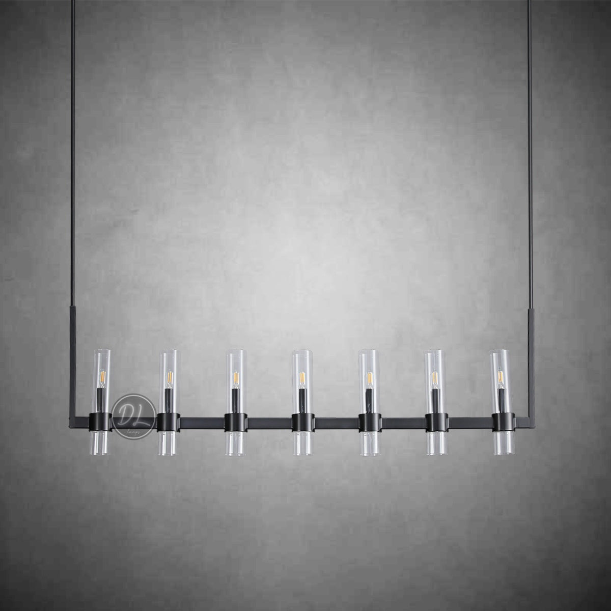 Crystalline Glass Shaded Modern Linear Chandelier 59"