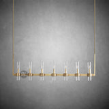 Crystalline Glass Shaded Modern Linear Chandelier 59"