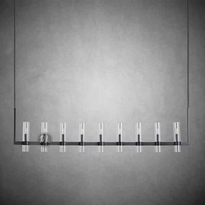 Crystalline Glass Shaded Modern Linear Chandelier 71"
