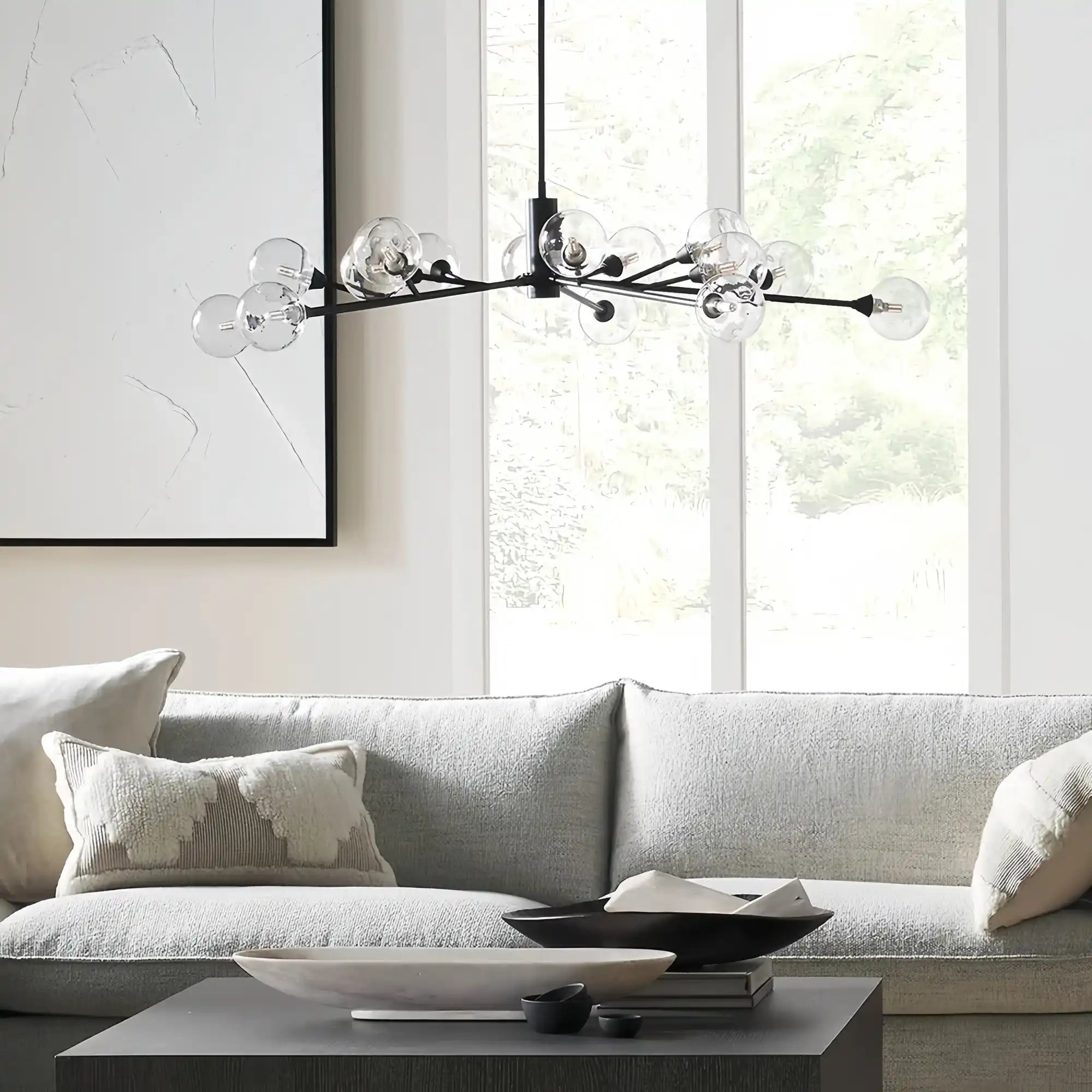 Apollo Round Midcentury Modern Starburst Chandelier in Antiqued Finishes