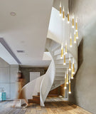 JC Golden/Black LED Hanging Meteor Rain Staircase Chandelier Golden lamp body / 25 Cone tube