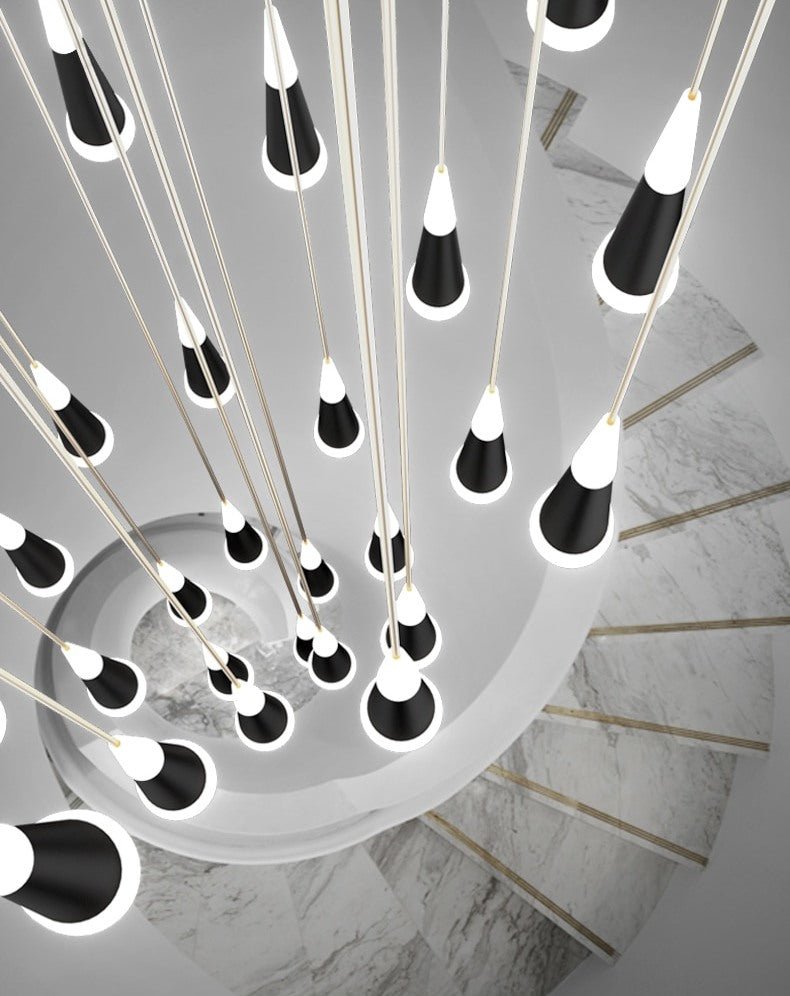 JC Golden/Black LED Hanging Meteor Rain Staircase Chandelier
