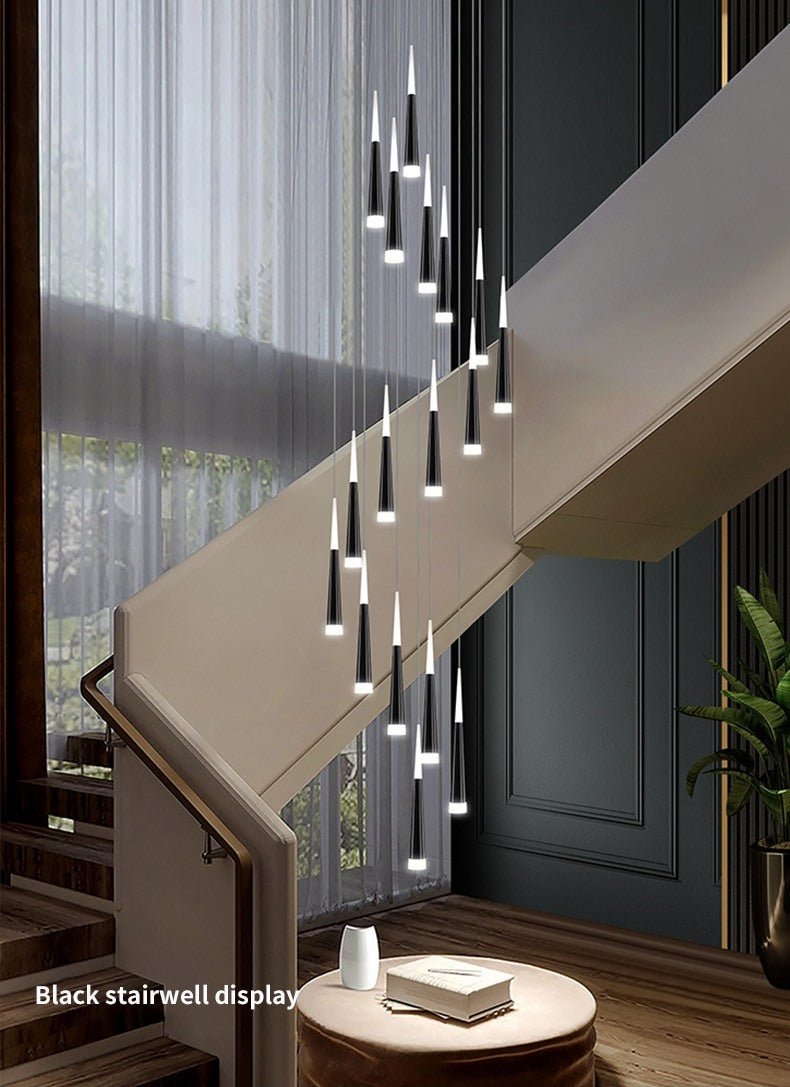 JC Golden/Black LED Hanging Meteor Rain Staircase Chandelier