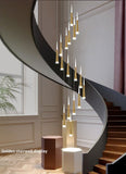 JC Golden/Black LED Hanging Meteor Rain Staircase Chandelier Golden lamp body / 40 Cone tube