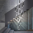 JC Golden/Black LED Hanging Meteor Rain Staircase Chandelier Black lamp body / 9 Cone tube