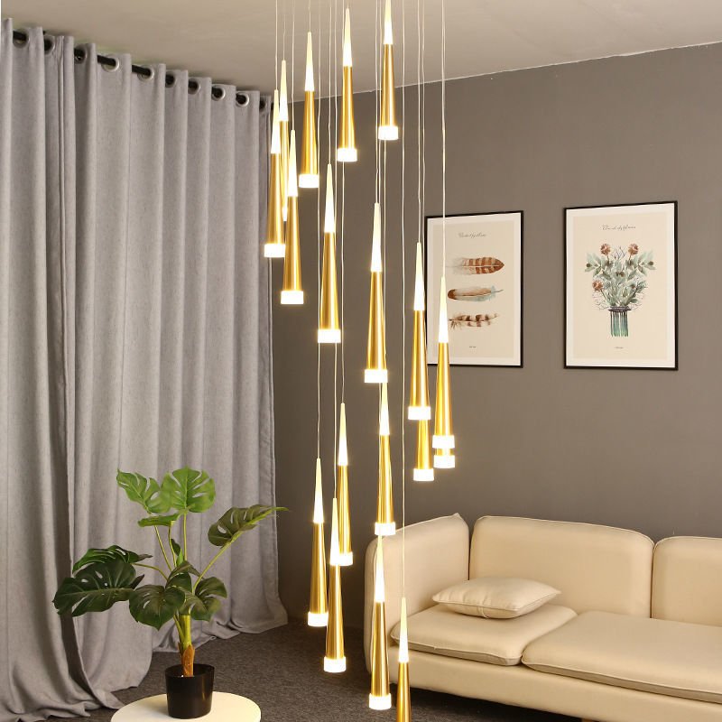 JC Golden/Black LED Hanging Meteor Rain Staircase Chandelier