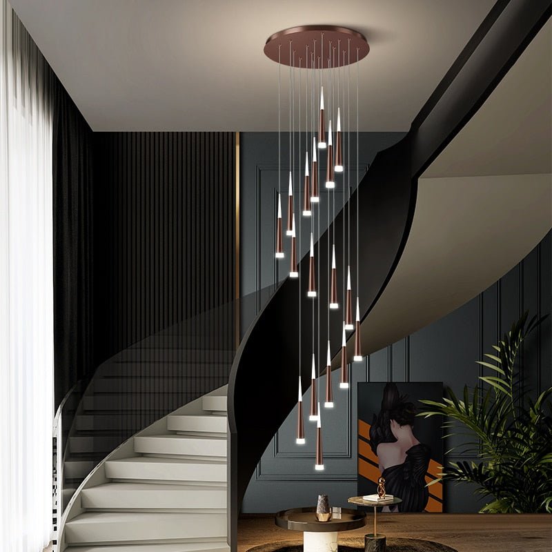 JC Golden/Black LED Hanging Meteor Rain Staircase Chandelier Coffee lamp body / 25 Cone tube