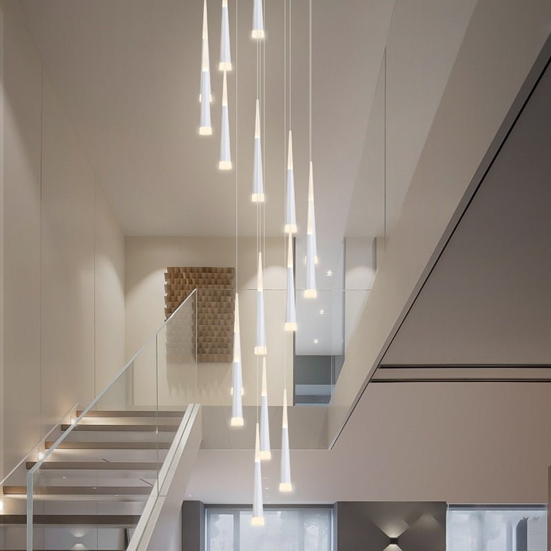 JC Golden/Black LED Hanging Meteor Rain Staircase Chandelier White lamp body / 25 Cone tube