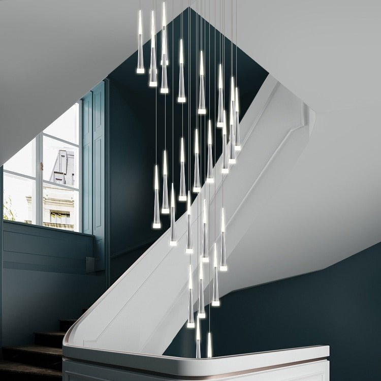 JC Golden/Black LED Hanging Meteor Rain Staircase Chandelier