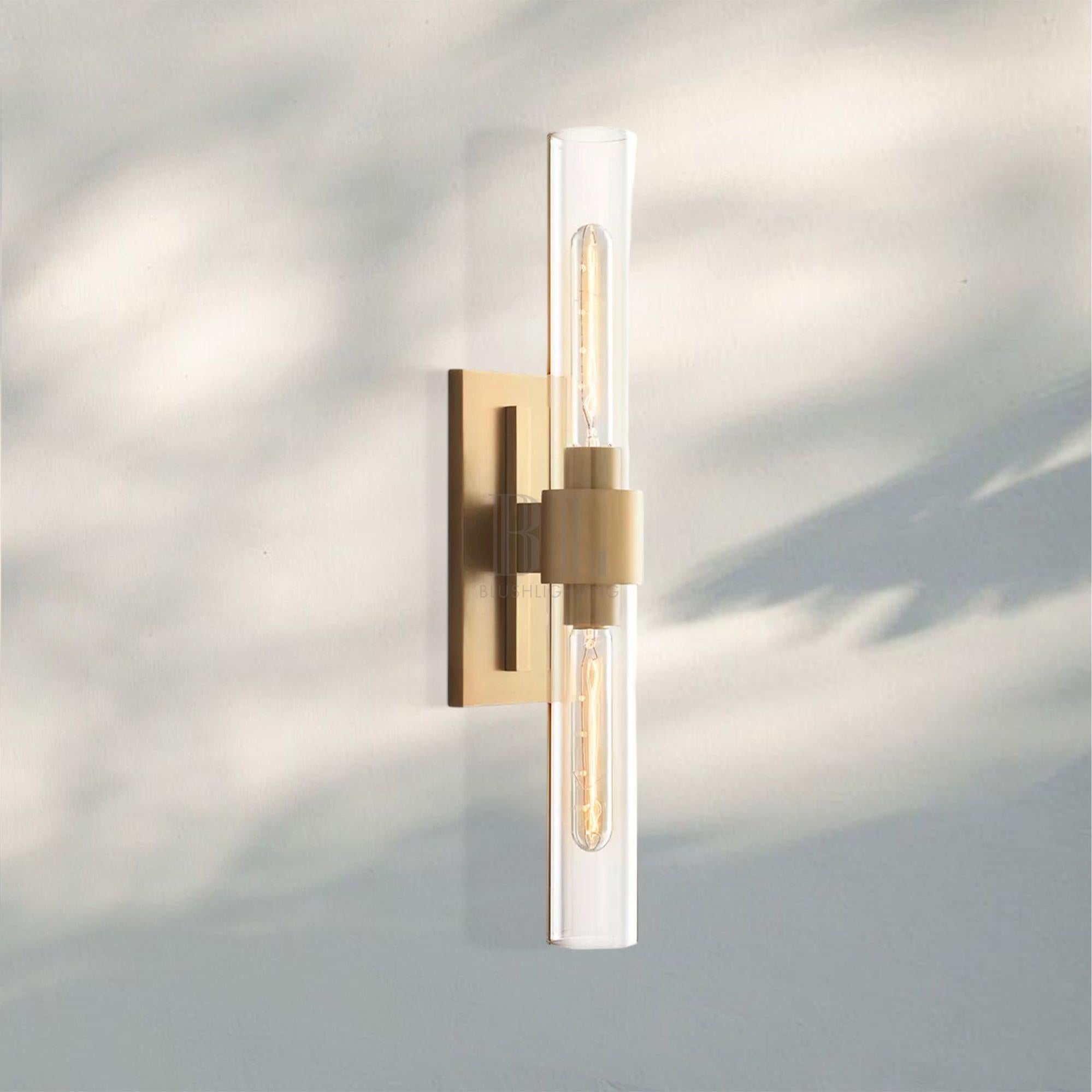 Modern Art Deco Linear Wall Sconce with Glass Cylinders, Elegant Steel Frame