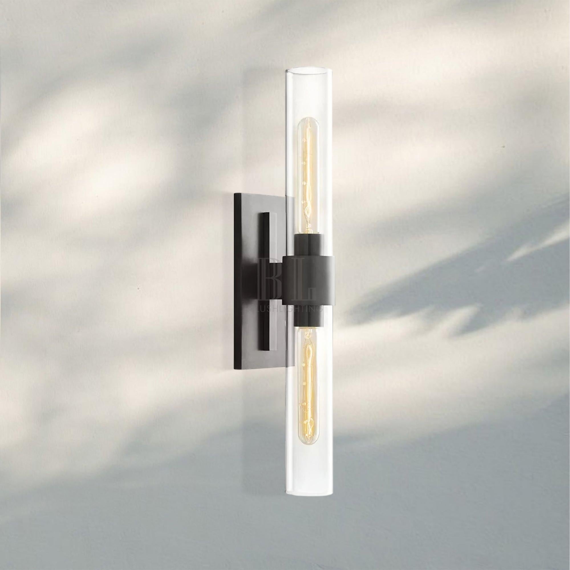 Modern Art Deco Linear Wall Sconce with Glass Cylinders, Elegant Steel Frame