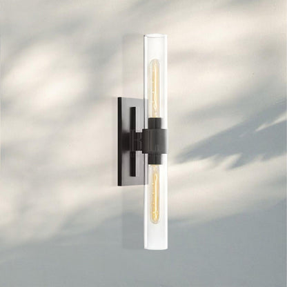 Modern Art Deco Linear Wall Sconce with Glass Cylinders, Elegant Steel Frame