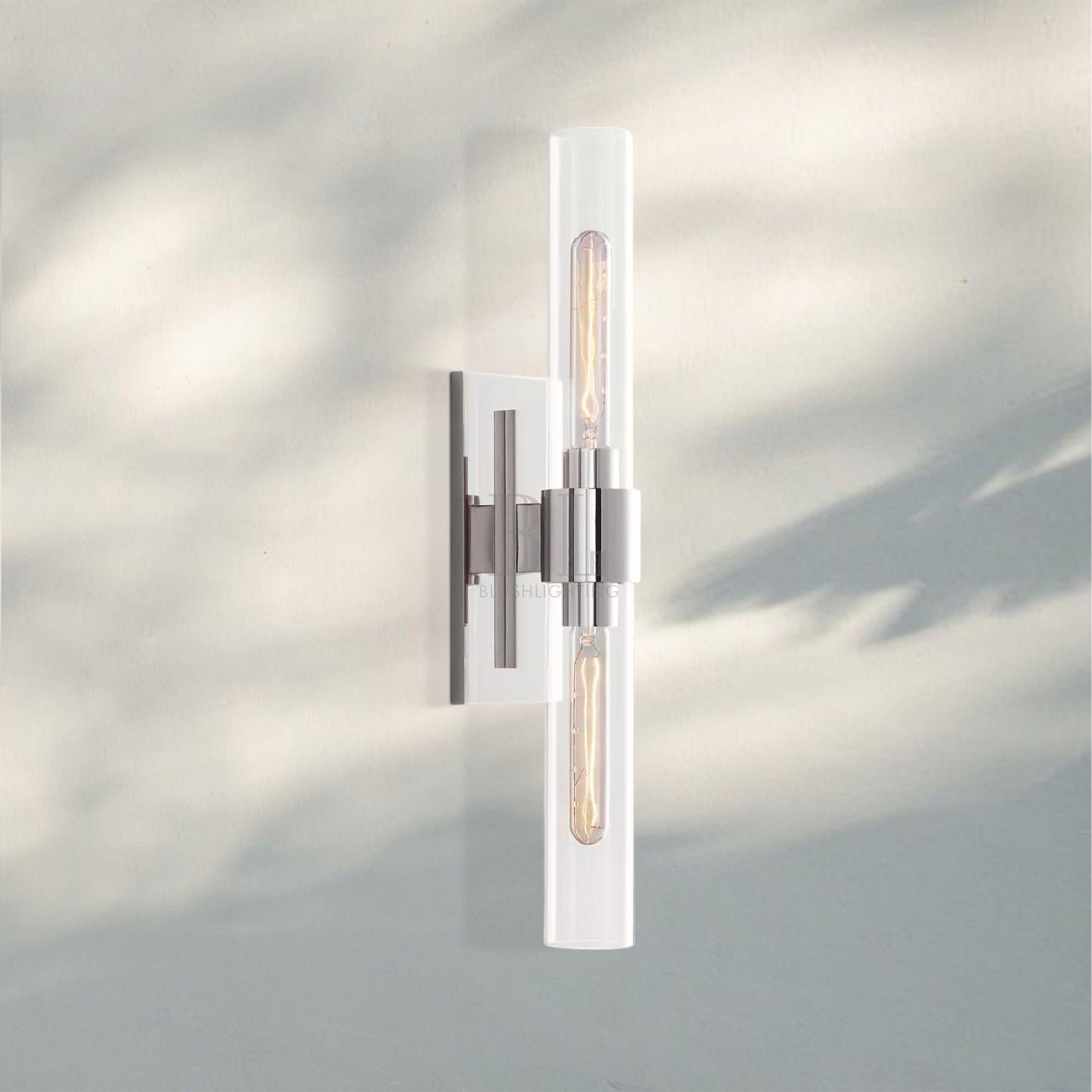 Modern Art Deco Linear Wall Sconce with Glass Cylinders, Elegant Steel Frame