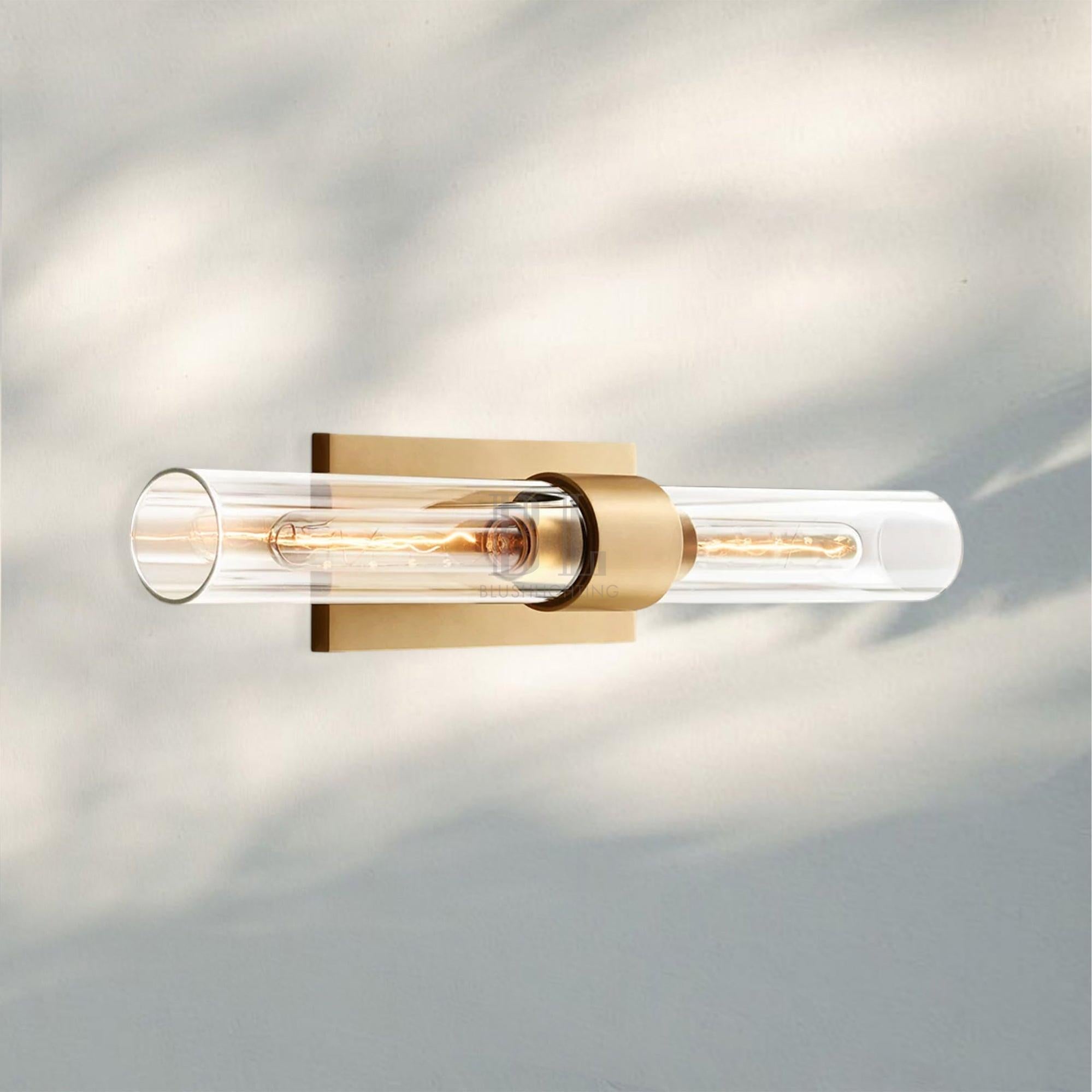 Modern Art Deco Linear Wall Sconce with Glass Cylinders, Elegant Steel Frame