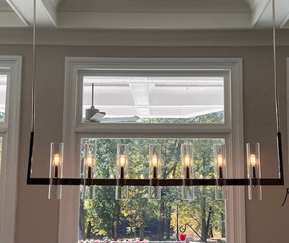 Crystalline Glass Shaded Modern Linear Chandelier 71"