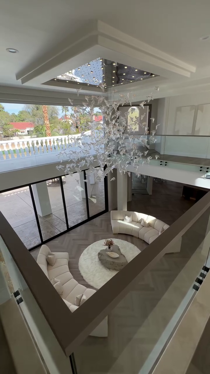 Elegant Modern Floating Maple Glass Chandelier with Square Canopy for High Ceilings