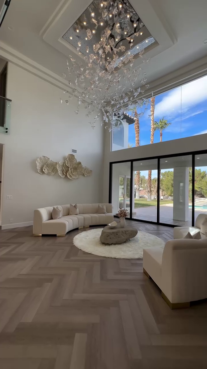 Elegant Modern Floating Maple Glass Chandelier with Square Canopy for High Ceilings