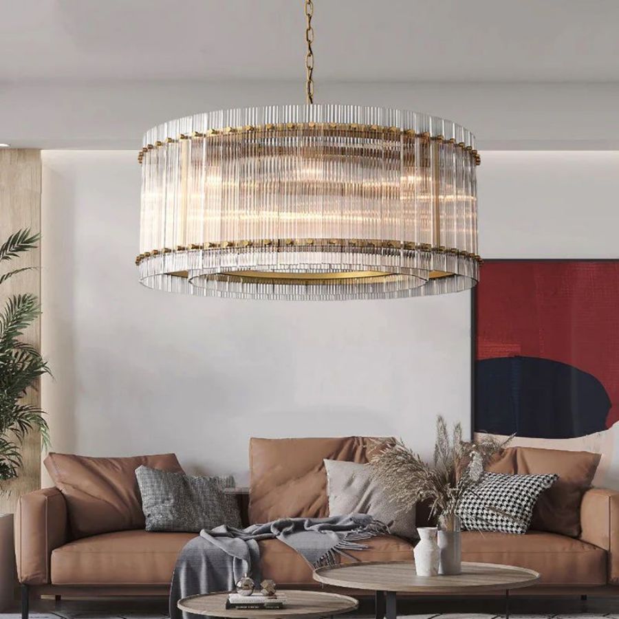 Sammi Modern Round Glass Chandelier 37" For Living Room