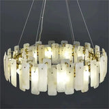 Abriel Modern Solid Brass Alabaster Round Chandelier For Living Room
