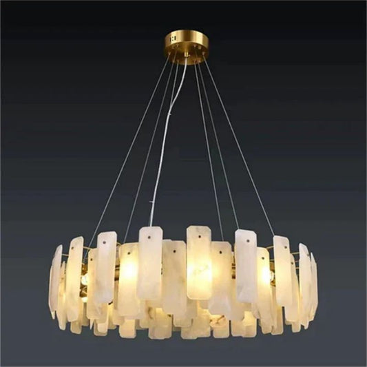 Abriel Modern Solid Brass Alabaster Round Chandelier For Living Room