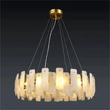 Abriel Modern Solid Brass Alabaster Round Chandelier For Living Room