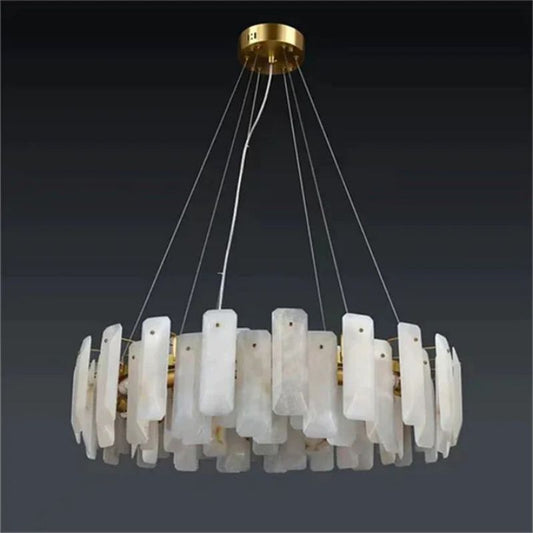 Abriel Modern Solid Brass Alabaster Round Chandelier For Living Room